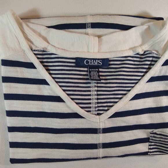 Chaps women's 1X blue & white striped cap sleeve tee - Picture 9 of 9